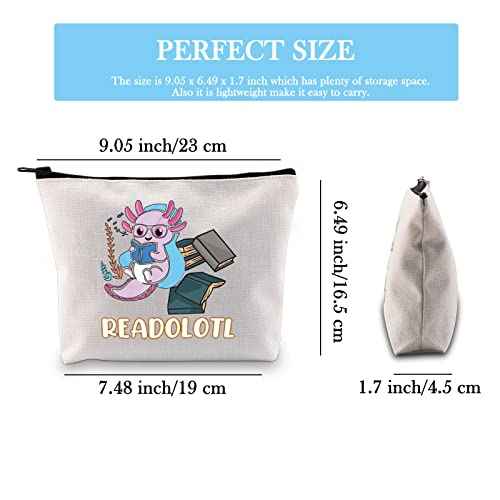 GJTIM Axolotl Gifts Bookish Gifts Readolotl Makeup Bag Funny Axolotl Book Reading Zipper Pouch Bookworm Gifts for Readers Book Lovers (Readolotl Bag)