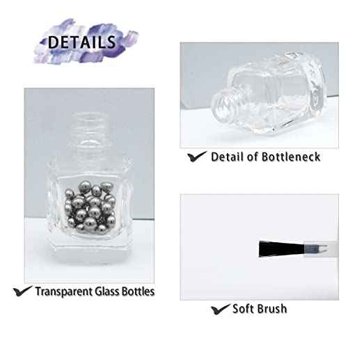 6PCS Empty Nail Polish Bottles with Funnel, Empty Fingernail Polish Bottles Glass Rectangle with Brush & Mixing Balls Black (5ML)