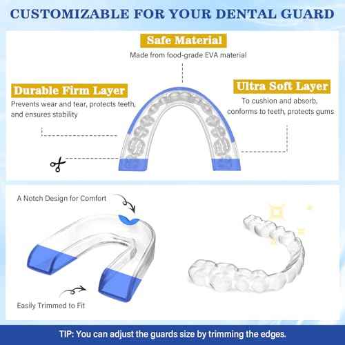 Mouth Guard for Grinding Teeth at Night, Night Guards for Teeth Grinding, Dental Night Guards for Sleep, Comfortable Grinding Guard for Adults with 12 Cleaning Tablets