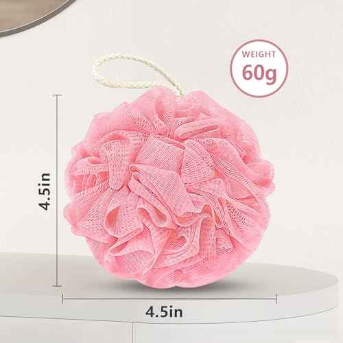 Shower Loofah Bath Sponge, 60G Loofah Exfoliating Body Scrubber, 4 Color Mesh Shower Pouf Balls for Body Wash (Ice Cream)