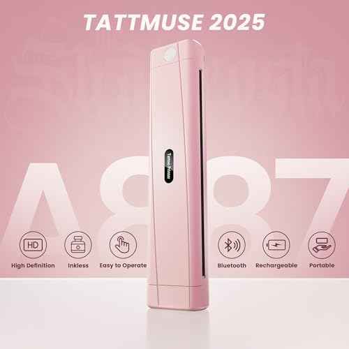 TATTMUSE 2025 New Version Tattoo Stencil Printer with 10pcs Transfer Paper, Wireless Thermal Tattoo Transfer Printer, Bluetooth Portable Tattoo Machine Compatible with Smartphone & Pad, Pink