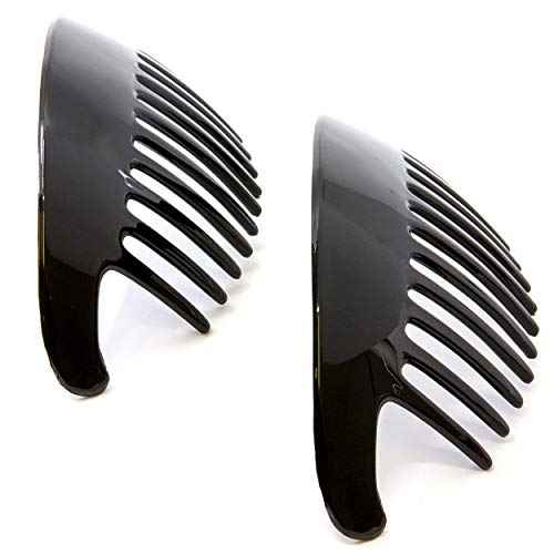 Camila Paris CP2872/2 French Hair Side Combs, Black Interlocking Combs French Twist Hair Combs, Strong Hold Hair Clips for Women Bun Chignon Up-Do, Styling Girls Hair Accessories, Made in France