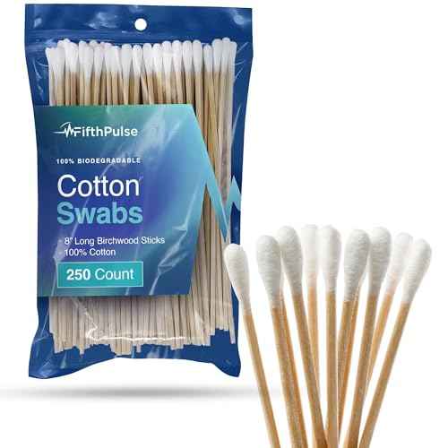 50 Biodegradable Long Cotton Swabs - 8 Inch Cotton Swabs for Ears - Long Q Tips Made From Birchwood and 100% Cotton - Lint Free