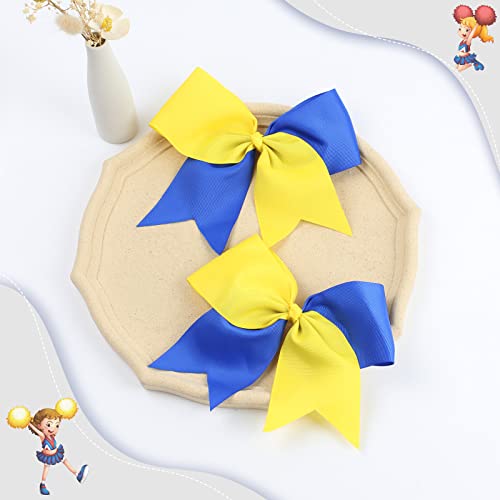 2PCS 8" Jumbo Cheer Bow Clip with Tails, Oaoleer Large Cheerleading Hair Bows for Girls Teen Softball Cheerleader Outfit Uniform (Yellow/Blue)