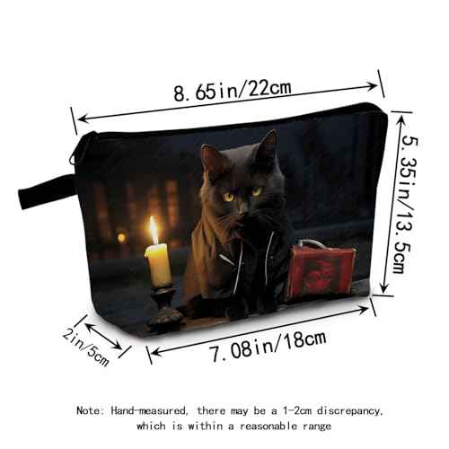 Night Black Cat Print Women Makeup Bag Cat Gifts for Cat Lovers Travel Cosmetic Bag Organizer Small Zipper Toiletry Bag