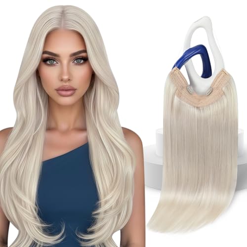 Sunny Hair Wire Hair Extensions Real Human Hair Fish Line Human Hair Extensions Invisible Wire Extensions Platinum Blonde #60 18 Inch