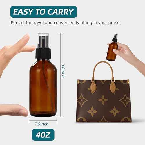 Dark Amber Glass Spray Bottles 4 oz, Small Empty Spray Bottles for Essential Oils, Fine Mist for Face, Hair, Plants, Travel, Perfumes, Cleaning Solutions - 4 Pack