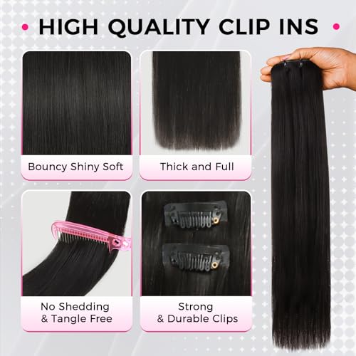 Lashey Invisi Edge Clip in Hair Extensions 14 Inch 110g 7pcs Injected Seamless PU Clip in Hair Extensions Virgin Human Hair, Natural Black Yaki Straight Hair