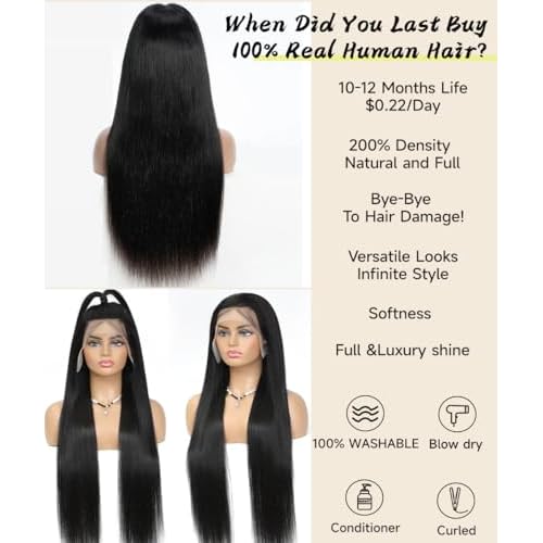 13x6 Lace Front Wigs Human Hair 100% Virgin Hair Can Last 6-9 Months Life Straight Wigs Human Hair 200% Density Keep Texture Silky Soft After Multiple Washes HD Lace Frontal Wig 20 Inch