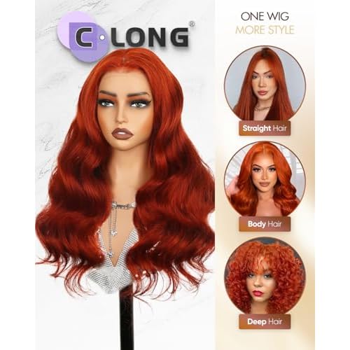 Ginger Orange Body Wave HD Lace Frontal Wigs Human Hair£¬200% Density 350# 13X4 Lace Front Wigs Human Hair Pre Plucked for Women 18inch