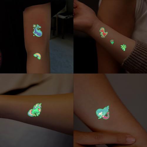Temporary Tattoo for Kids,400 Pcs Mix Style Glow in the Dark Tattoos Kids Stickers Luminous Party Supplies with Animal/Dinosaur/Mermaid/Unicorn/Space/Butterfly/shark Stickers for Boys Girls 573