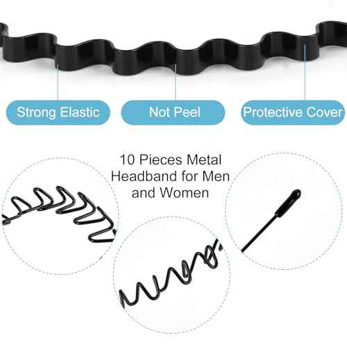 fenshine 6PCS Metal Hair Bands, Spring Wavy Hoop Unisex Black Headband Slicked Back Non Slip Sports Hairband for Women Men¡¦