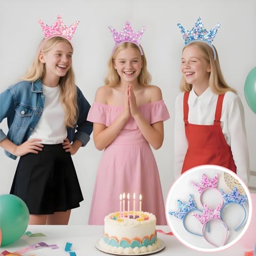 12 Pack Princess Crown Headband, Glitter Sequin Crown Headband, Shiny Tiaras and Crowns Hair Accessories for Birthday Party, Proms, Gifts