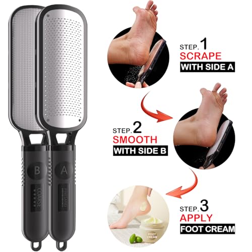 Antonki Foot File for Dead Skin, Double Sided Callus Remover for Feet, Metal Foot Scrubber for Cracked Heel, Professional Foot Scraper Rasp Pedicure Tool to Remove Hard Skin - 2 in 1 Foot File