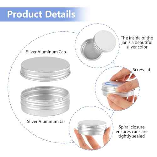 Tins 12 Pack, 2 Ounce Salve Tins with Lids, Small Metal Aluminum Tin Jar Refillable Containers, Round Tin Travel Cosmetic Containers with Screw Lids, Tin Can for Salve, Balm, Lip Balm, Cream