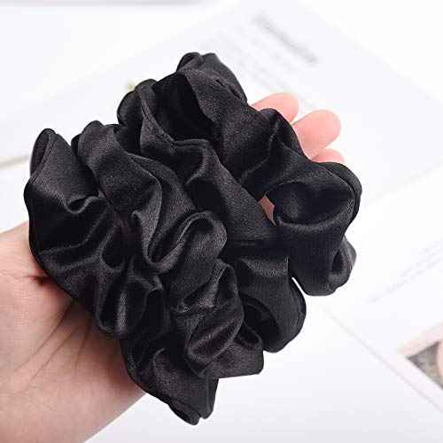 CEELGON Black Satin Silk Scrunchies for hair Big Scrunchies Satin Packs for Hair Scrunchies 10 Pack (Black)