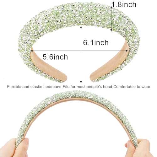 AHONEY 2 Pack Rhinestone Headband Women Girls Thick Padded Headband, Sequin Beaded Pearls Head Band Glitter Cute Headband Birthday Prom Christmas Hair Accessories For Women Girls (Green&Red)
