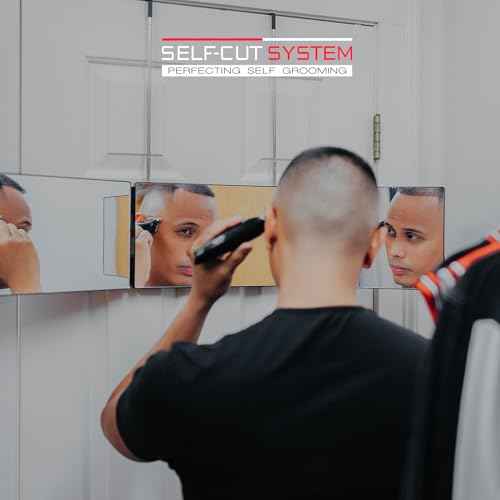 Self-Cut System 3 Way Mirror with LED Lights ? Trifold Self Cut Barber Mirror for Men and Women, 360 View for Easy Haircuts, Travel Friendly - Three Way Design for Grooming and Styling