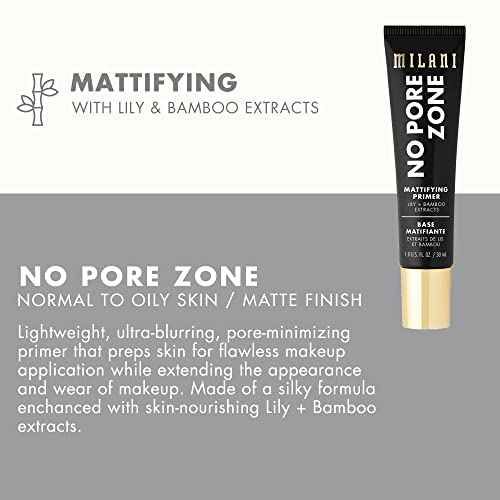 Milani Face Primer for Makeup - No Pore Zone Mattifying Primer with Lily & Bamboo Extract for a Matte Finish, 1.0 Fl. Oz