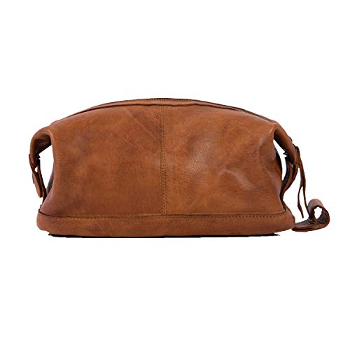 KomalC Premium Unisex Vintage Vanity Dopp Kit - Travel Toiletry Bag Shaving for Men and Women (Light Tan)