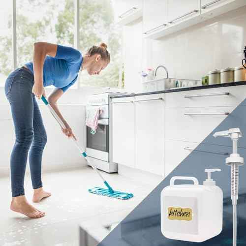 4 Pack Gallon Jug Pump Dispenser 38-400 White Pump for Gallon Jug Dispensing - 7cc Lotion Gallon Shampoo Pump Top Replacement, Fits 1 Gallon Bottle 64oz 128oz Hand Sanitizer Containers, Plus Labels