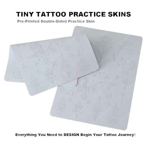 1PC White Tiny Tattoo Practice Skin - Double Sided Silicone Tattoo Training Pads With Over 50 Different Stencil Designs