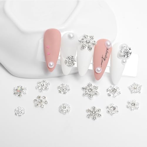 JCAKES 40pcs Christmas Decorations Snowflake Nail Charms with Rhinestones Metal Snowflake Jewels Charms Resin Snowman Santa Claus Nails Design 3D Charms for Nails DIY Craft Home&Salon