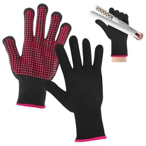 2 Pcs Heat Resistant Gloves With Silicone Bumps, Professional Thermal Styling Gloves for Women, Black, 9.36 x 4.68 inches