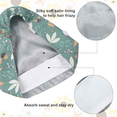 6 Pcs Satin Lined Scrub Caps Women Nurse Surgical Hat with Buttons Ponytail Working Adjustable Pouch Tie Back
