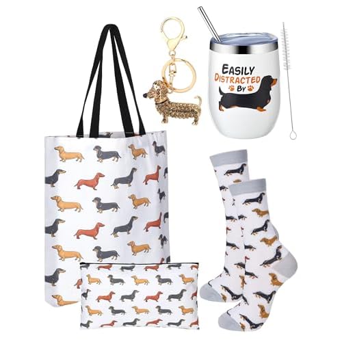 Abbylike Dachshund Gifts for Women Weiner Dog Tote Bag Cosmetic Bag Cup Keychain and Socks for Dachshund Dog Lover Mom