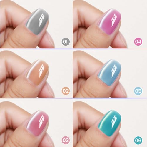 Moonlight Cat Eye Gel Nail Polish, 6 Colors Magnetic Nail Polish Gel Glass Ceramic Cateye Effects with Magnetic Stick High Glossy Shine Effect Nail Art Manicure Home DIY for Women Girl