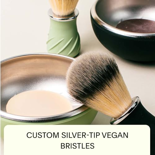 Leaf Shave | Leaf Bowl and Brush Set, Stainless Steel and Silicone Grooming Bowl with Lather Brush, Compatible with Shave Soap Bars and Refills - Black