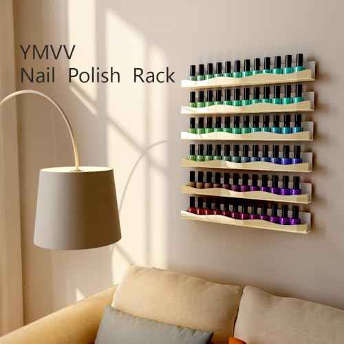 YMVV Wall-Mounted Nail Polish Organizer Rack - 15-Inch Gold Mirror Finish Nail Polish Shelf, Makeup & Beauty Essentials Storage - Multi-Purpose Display Holder for Small Space, Vanity Bathroom, 6 Pack
