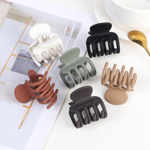 6 Pcs Hair Clips Small Claw Clips for Thin Hair Medium Matte Non-slip Hair Accessories for Women and Girls (Brown)