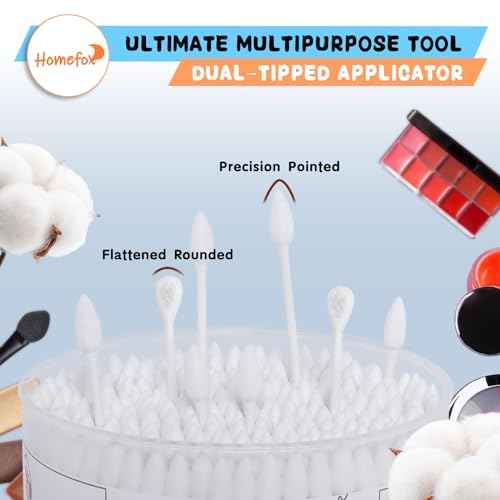 Cotton Swabs Flattened Pointed - 250 Count Organic XL Cotton Bud Double Side Tight Firm Wounded Precision Extra Large Cotton Tips Applicator Blender Paper Stick, Flatten & Pointy (White)