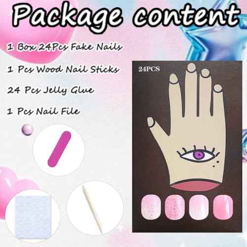 24pcs Pink Glitter Press-on Nails - Medium Coffin Style, Bling Acrylic, Gradient Design, Full Cover French False Nails, Artificial Glue-on Tips for Women & Girls - Glossy Finish