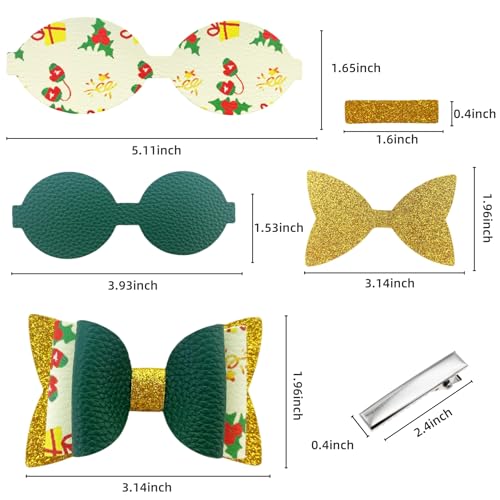 AOUXSEEM 24 Set Christmas Faux Leather Hair Bows DIY Making Kit with Pre Cut Pieces and Hair Clips, Make Fashionable Unique Hair Clips for Girls Women