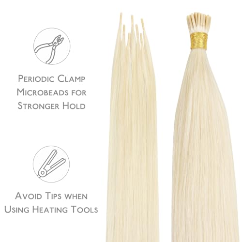 WENNALIFE I Tip Hair Extensions Real Human Hair, 100g 200s 14 Inch Platinum Blonde Remy Itip Human Hair Extensions Invisible Itips Straight I Tips Cold Fusion Extensions