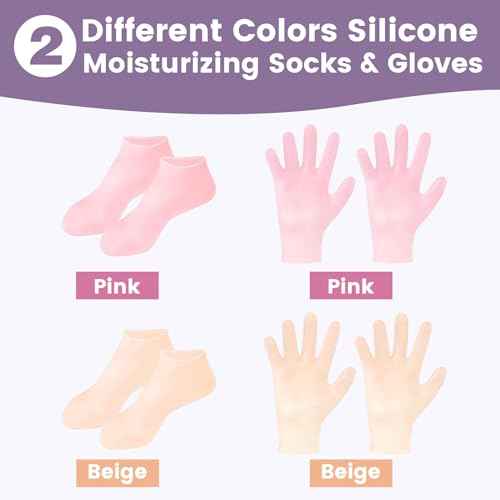 4 Pairs Silicone Socks Gloves Set for Dry Cracked Feet and Hands, Silicone Foot Socks for Women, Moisturizing Feet
