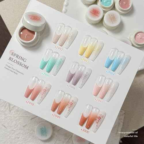 GAOY Ombre Gel Nail Polish Kit, 9 Colors UV LED Painting Gel with Sponges, Long-lasting Soak Off Pigmented Colors, Beginner Friendly Gradient & Aura Nail Art Set for Home & Salon Use, Spring Blossom