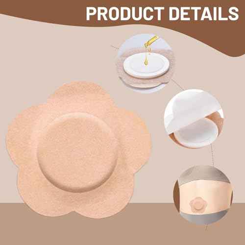 50 PCS Castor Oil Patches, Castor Oil Belly Button Patch, Disposable Organic Cotton Self-Adhesive Pads, Anti Leakage Design, Breathable & Portable, No Wash (Flowers, Beige)
