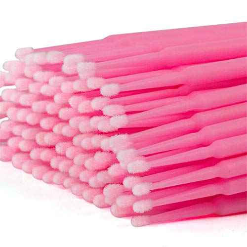 tifanso 400PCS Micro Cotton Swabs, Disposable Eyelash Microswabs for Eyelash Extensions, Lash Brush Applicators Pink(Head Diameter: 2.0mm)