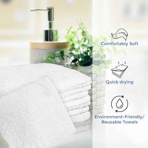 Crystal Ridge Cotton Wash Cloths 10 Pack - Washcloths for Showering, Face and Body, Soft and Highly Absorbent Multipurpose Towels for Bathroom, Kitchen, Spa and Gym - Wash Rags 12 x12 (White)