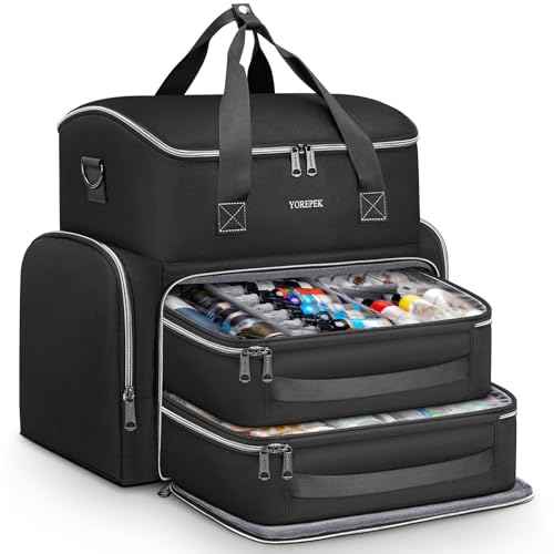 YOREPEK Tattoo Travel Case, Waterproof Tattoo Bag with 2 Removable Organizer Pouches, Adjustable Dividers, Tattoo Carrying Case for Equipment, Supplies, Stencil Printer, Artist Gifts