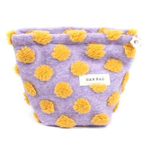 LETGO Fuzzy Makeup Bag Quilted Cosmetic Bag Puffy Coquette Makeup pouch Aesthetic Cotton Fleece Purple Travel Toiletry Bag Organizer Makeup Brushes Storage Bag for Women (Purple-Small)