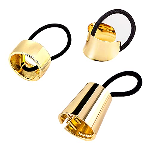 Ponytail Cuff Gold for Women Girls Metal Circle Elastic Hair Ties Rubber Bands Holder Fashion Hair Accessories Ladies Hair Rings Xmas Birthday Valentines Present Set 3 Styles