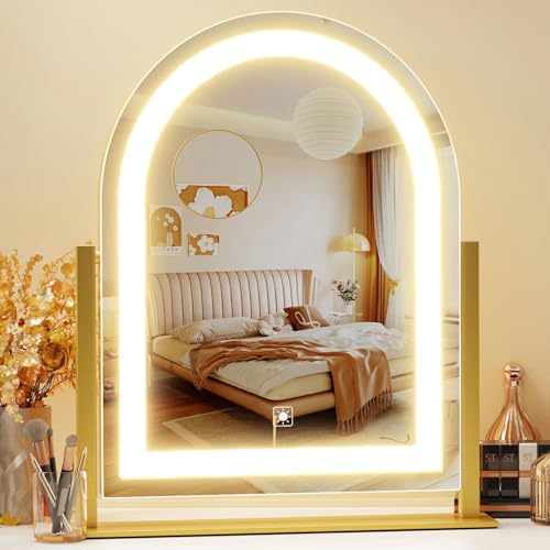 Arched Makeup Vanity Mirror with Lights 17.2" Large LED Lighted Mirror, Hollywood Make Up Mirror with Lighting, Smart Touch,Detachable 5X Magnification 360¡Æ Rotation, (Gold,Gift Box)