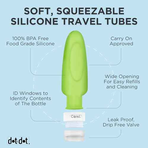 Dot&Dot Leak Proof Travel Bottles - TSA Approved 3oz Silicone Toiletries Travel Shampoo & Conditioner Containers with Labels