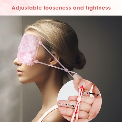 Rose Quartz Eye Mask - with Adjustable Strap for face 100% Natural Gemstone Jade Sleep Mask for Hot & Cold Anti Aging Therapy