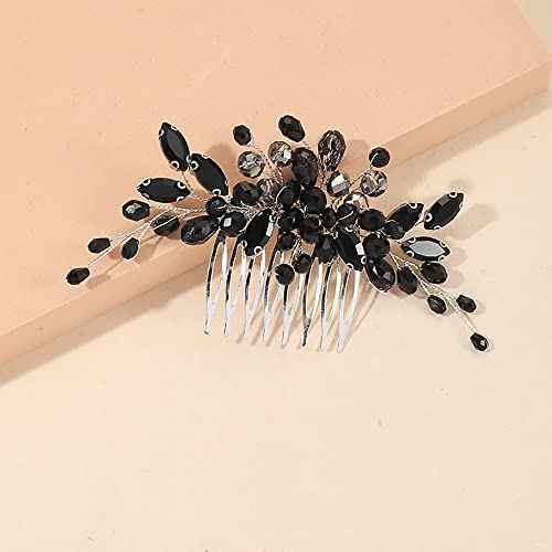 Black Teardrop Hair Side Comb Crystal Hair Pieces Rhinestone Headpieces Bride Wedding Hair Comb Bridal Hair Clip Side Combs Flower Headdress Hair Accessories for Women and Girls